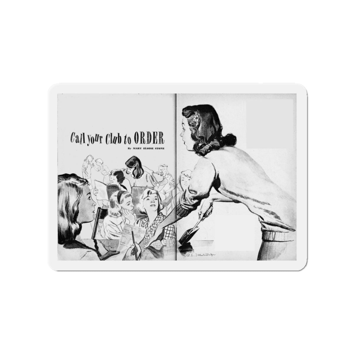 Call your Club to Order, Calling All Girls, October-November 1945 (Magazine Illustration) Refrigerator Magnet-3" x 3"-The Sticker Space