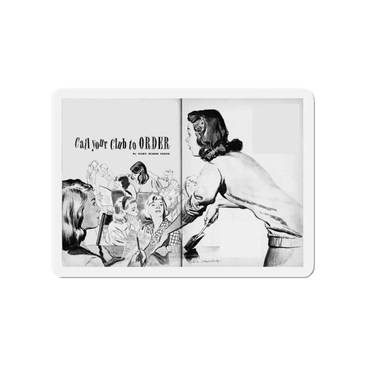 Call your Club to Order, Calling All Girls, October-November 1945 (Magazine Illustration) Refrigerator Magnet-4" x 4"-The Sticker Space