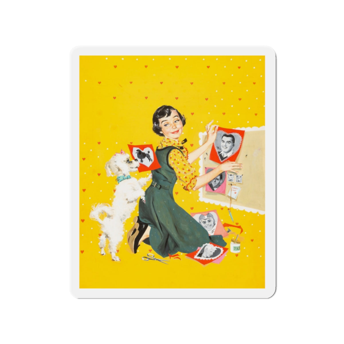 Calling All Girls, cover illustration, February 1957 (Magazine Illustration) Refrigerator Magnet-2" x 2"-The Sticker Space