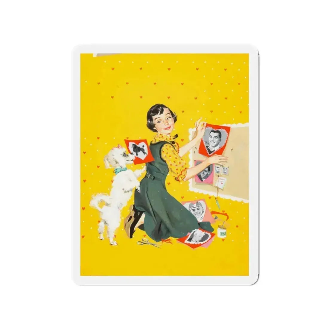 Calling All Girls, cover illustration, February 1957 (Magazine Illustration) Refrigerator Magnet 3 Inch - The Sticker Space