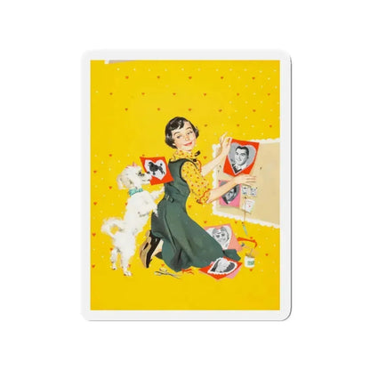 Calling All Girls, cover illustration, February 1957 (Magazine Illustration) Refrigerator Magnet 3 Inch - The Sticker Space
