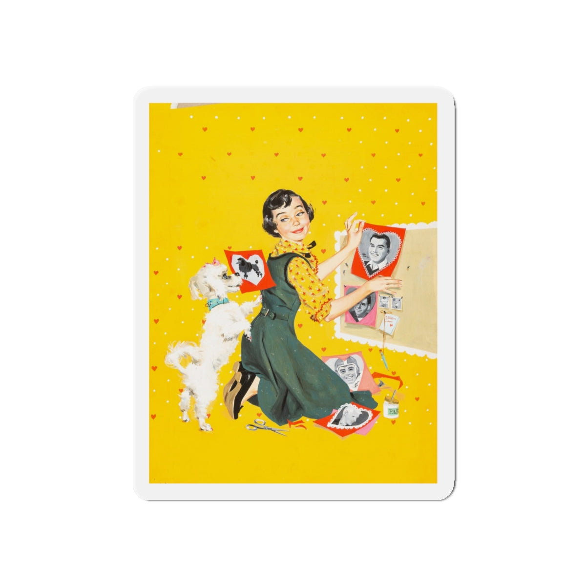 Calling All Girls, cover illustration, February 1957 (Magazine Illustration) Refrigerator Magnet-5" x 5"-The Sticker Space