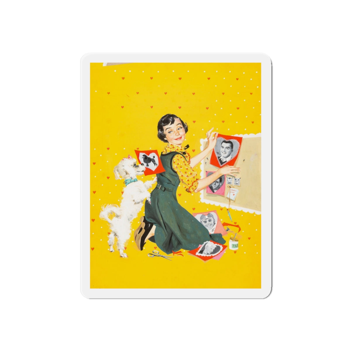 Calling All Girls, cover illustration, February 1957 (Magazine Illustration) Refrigerator Magnet-6 × 6"-The Sticker Space