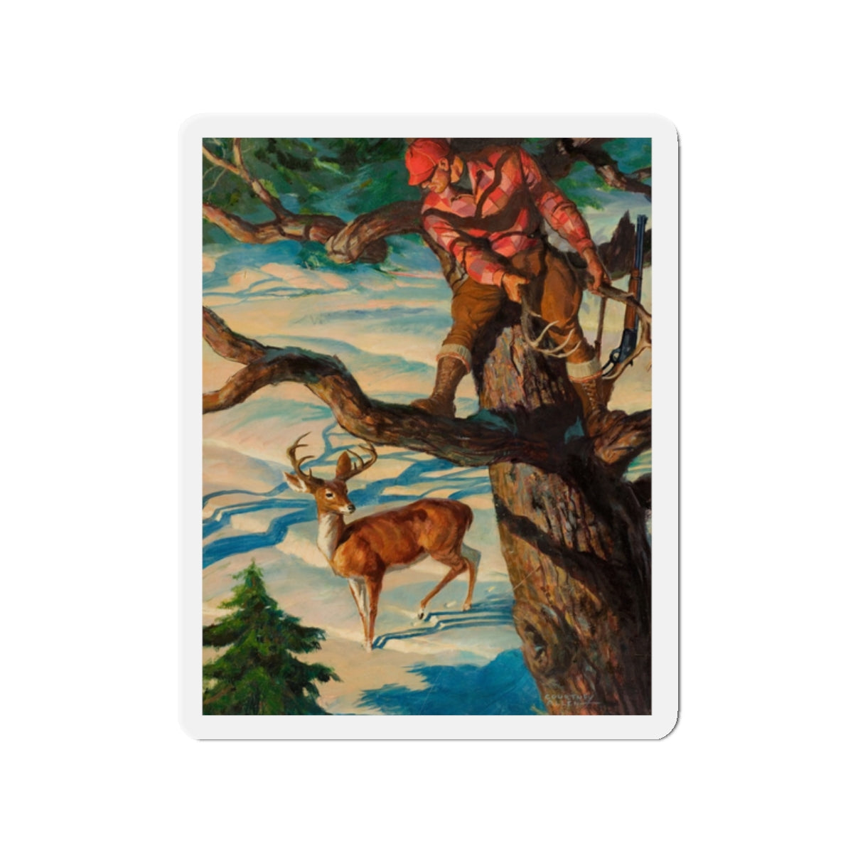 Calling the Buck (Magazine Illustration) Refrigerator Magnet-2" x 2"-The Sticker Space