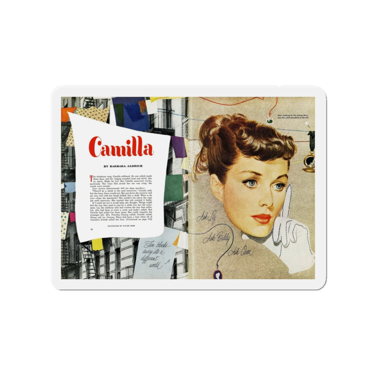 Camilla, Good Housekeeping, June 1949 (Magazine Illustration) Refrigerator Magnet-3" x 3"-The Sticker Space