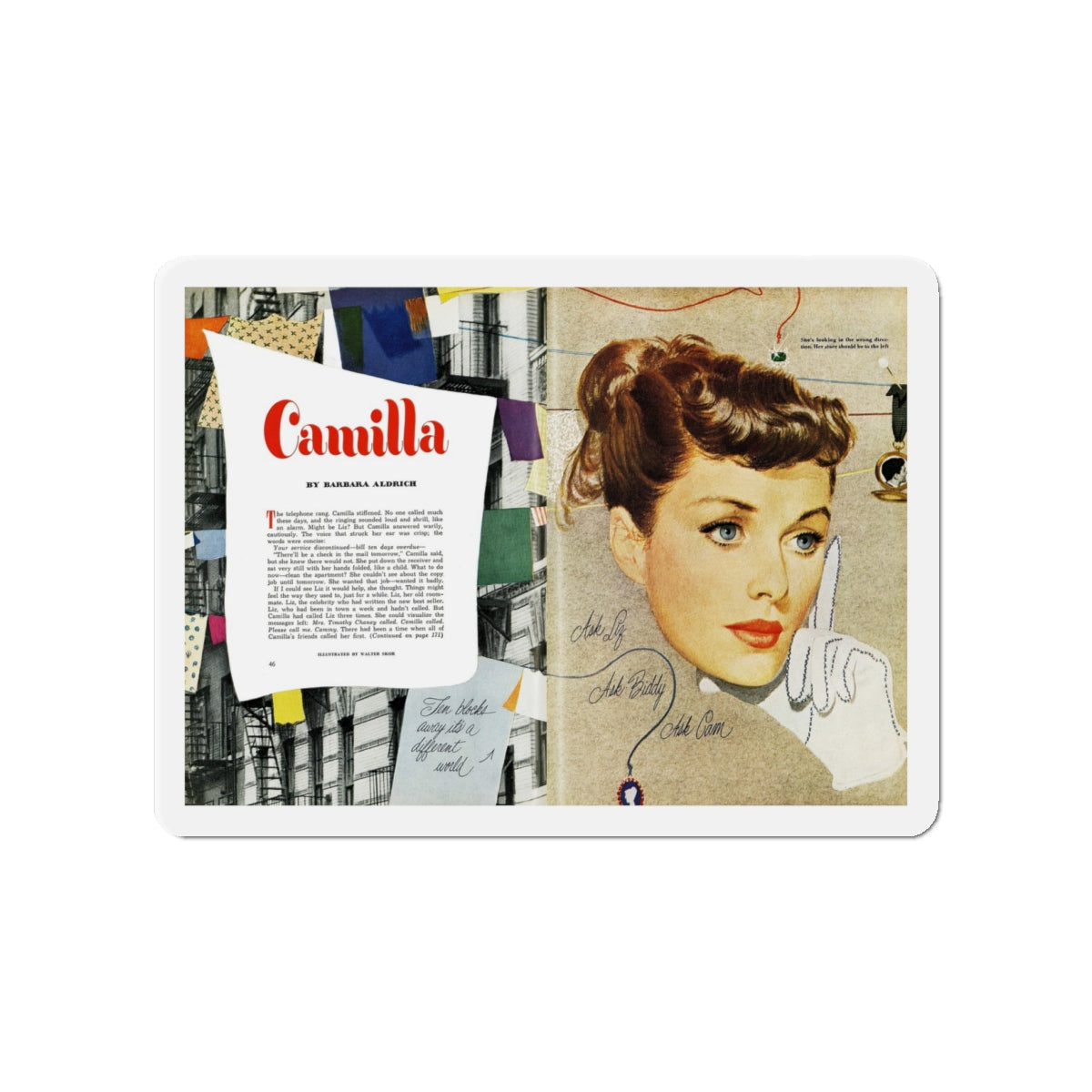 Camilla, Good Housekeeping, June 1949 (Magazine Illustration) Refrigerator Magnet-4" x 4"-The Sticker Space