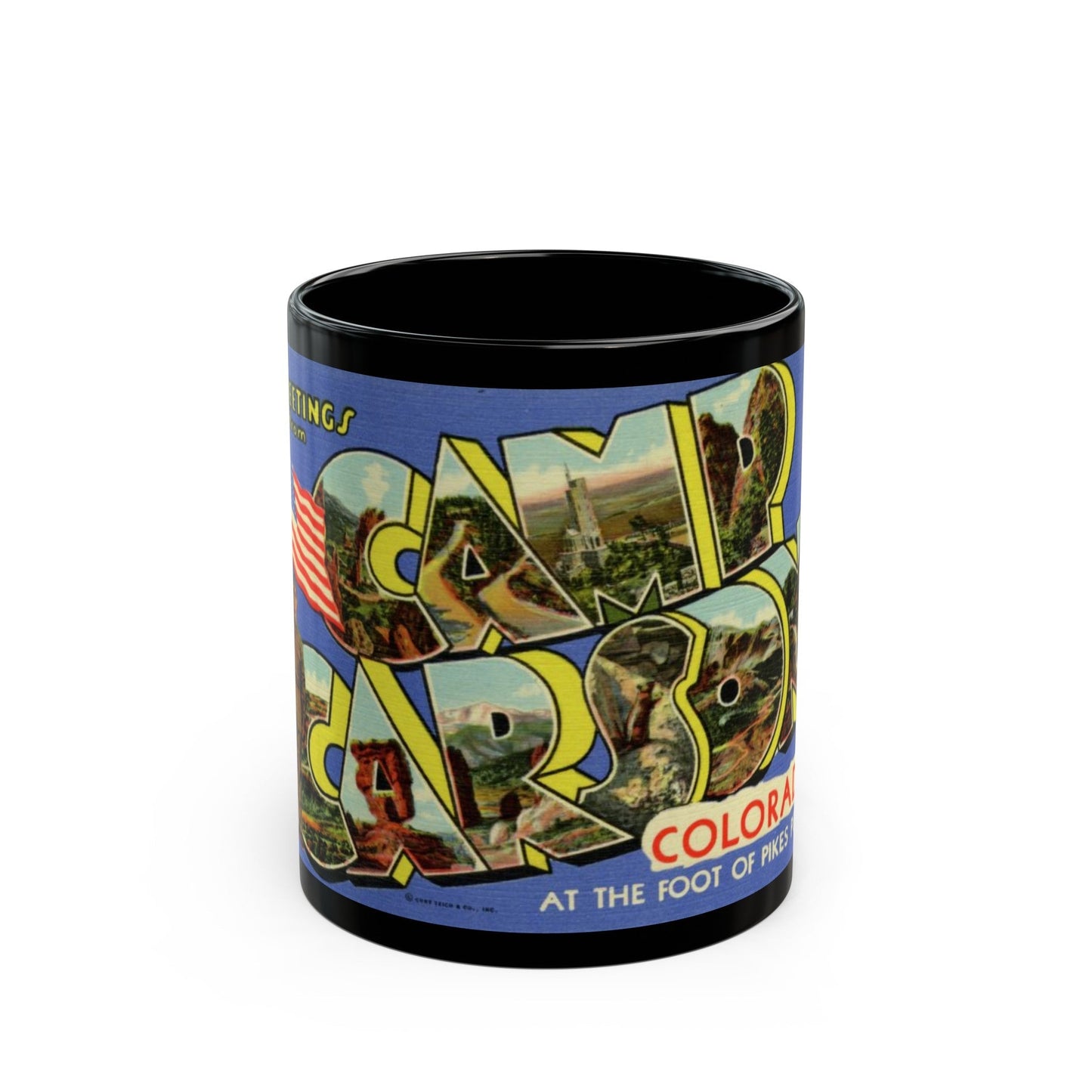 Camp Carson Colorado (Greeting Postcards) Black Coffee Mug-11oz-The Sticker Space