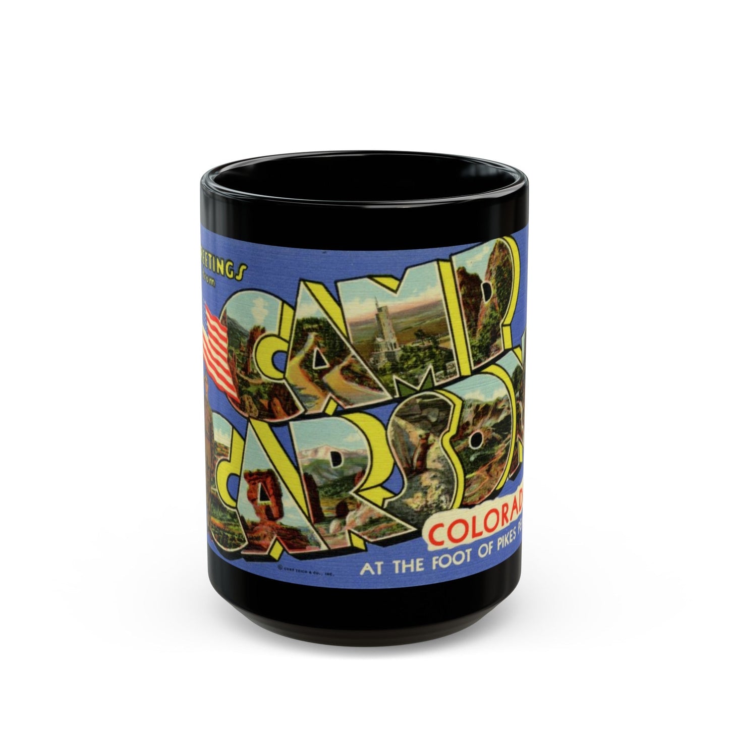 Camp Carson Colorado (Greeting Postcards) Black Coffee Mug-15oz-The Sticker Space