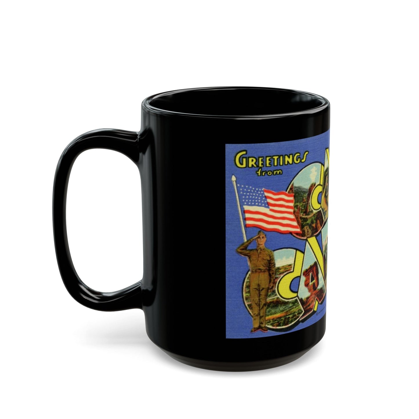 Camp Carson Colorado (Greeting Postcards) Black Coffee Mug-The Sticker Space