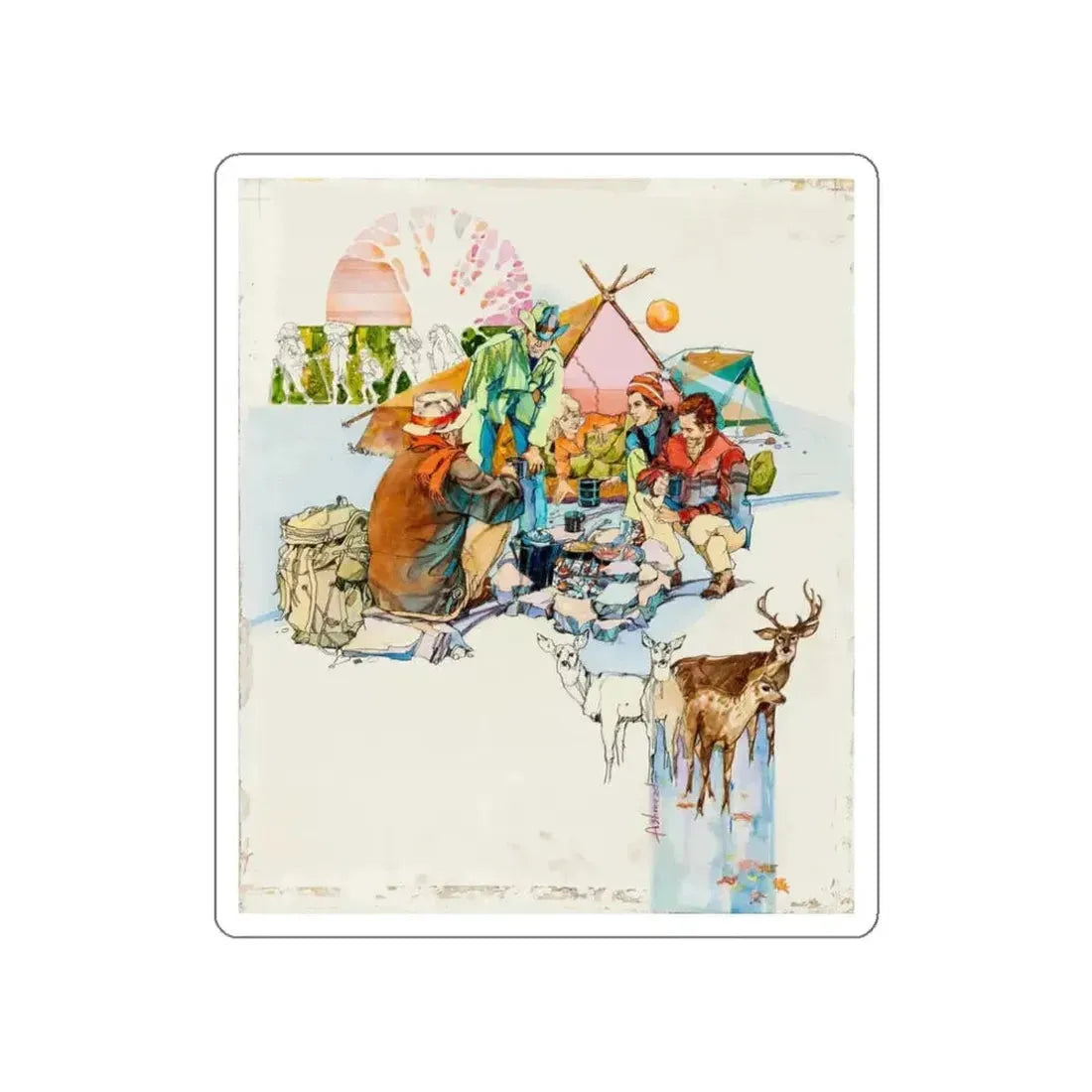 Camping Adventure Illustration (Magazine Illustration) STICKER Vinyl Die-Cut Decal - The Sticker Space