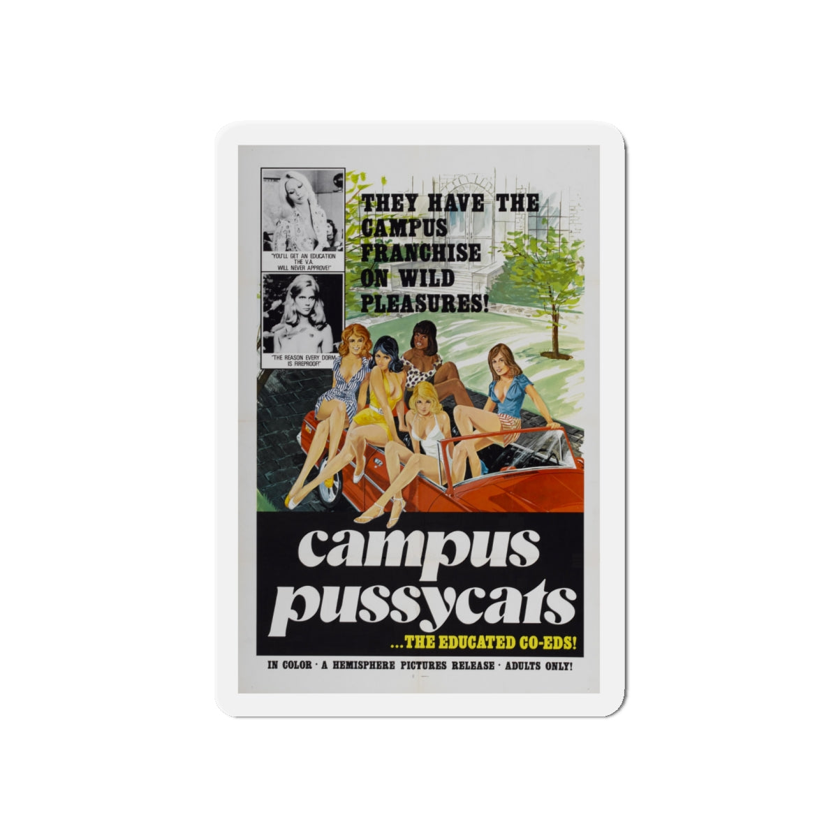 CAMPUS PUSSYCATS 1973 Movie Poster - Die-Cut Magnet-5" x 5"-The Sticker Space