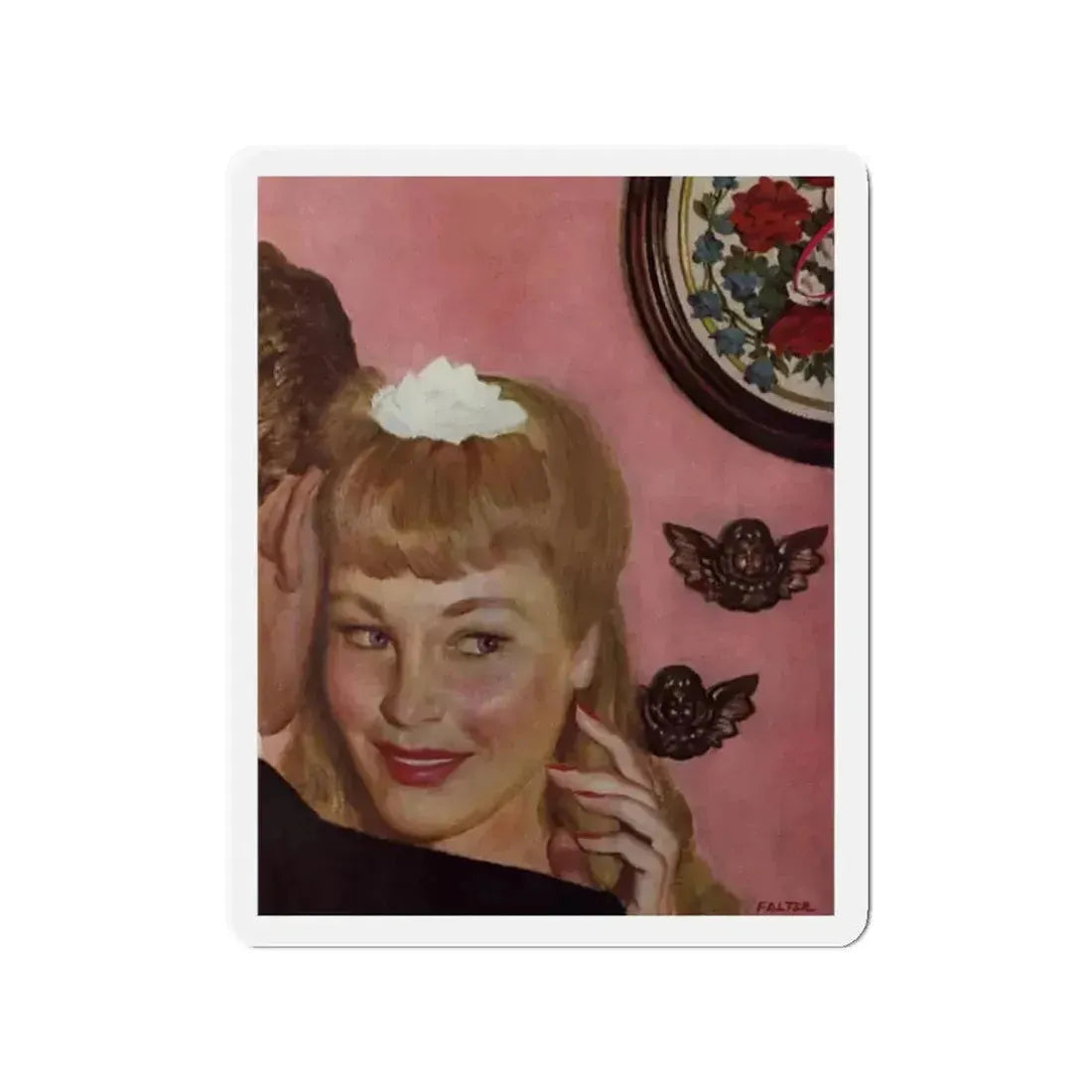 Can she Bake a Cherry Pie, Ladies' Home Journal, December 1941 (Magazine Illustration) Refrigerator Magnet 2 Inch - The Sticker Space