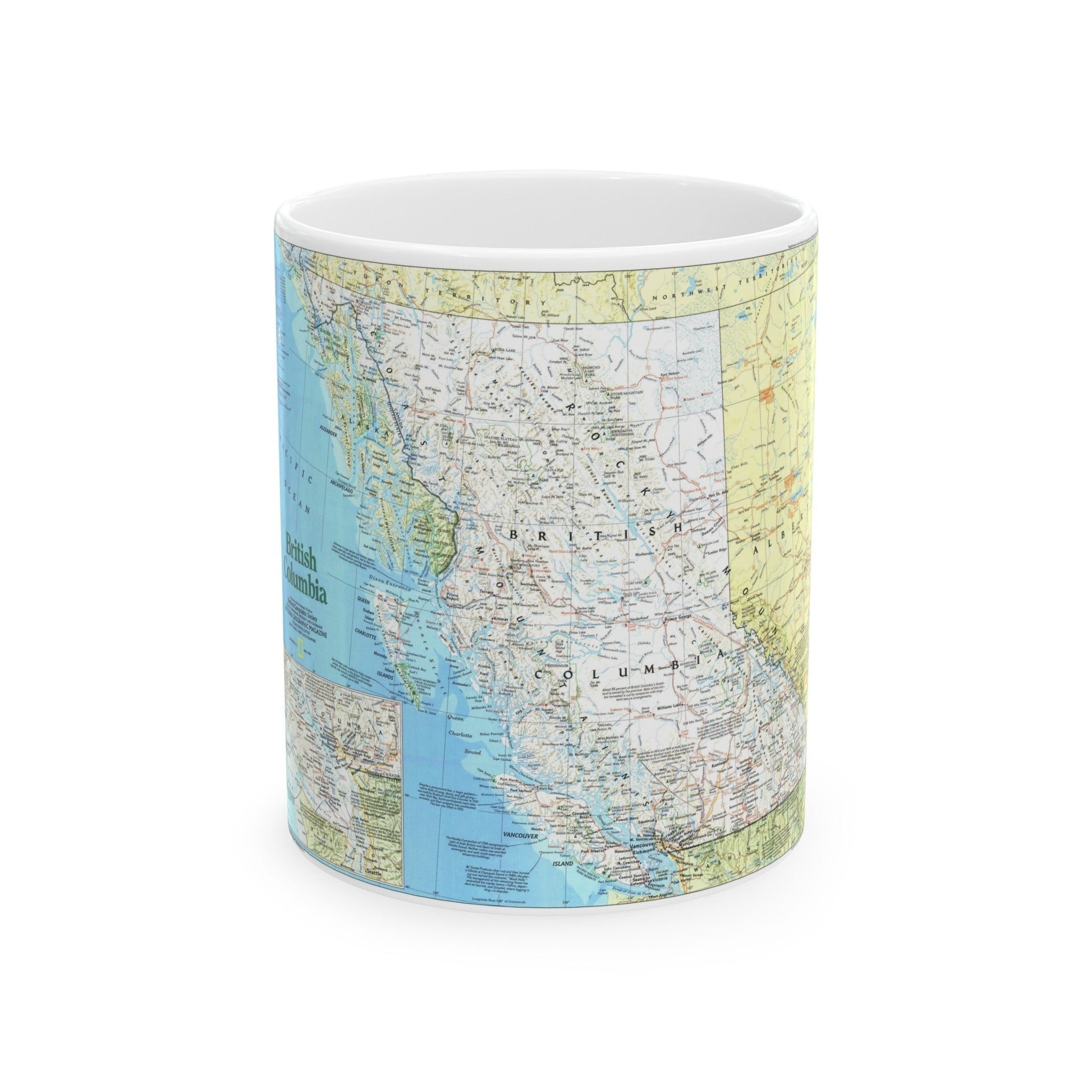 Canada - British Columbia 1 (1992) (Map) White Coffee Mug-11oz-The Sticker Space