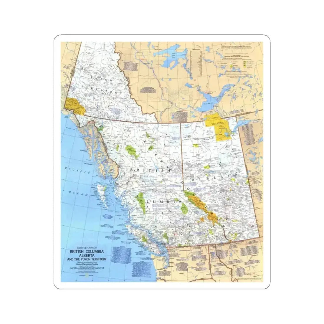 Canada - British Columbia, Alberta & Yukon (1978) (Map) STICKER Vinyl Kiss-Cut Decal 3 Inch White - The Sticker Space