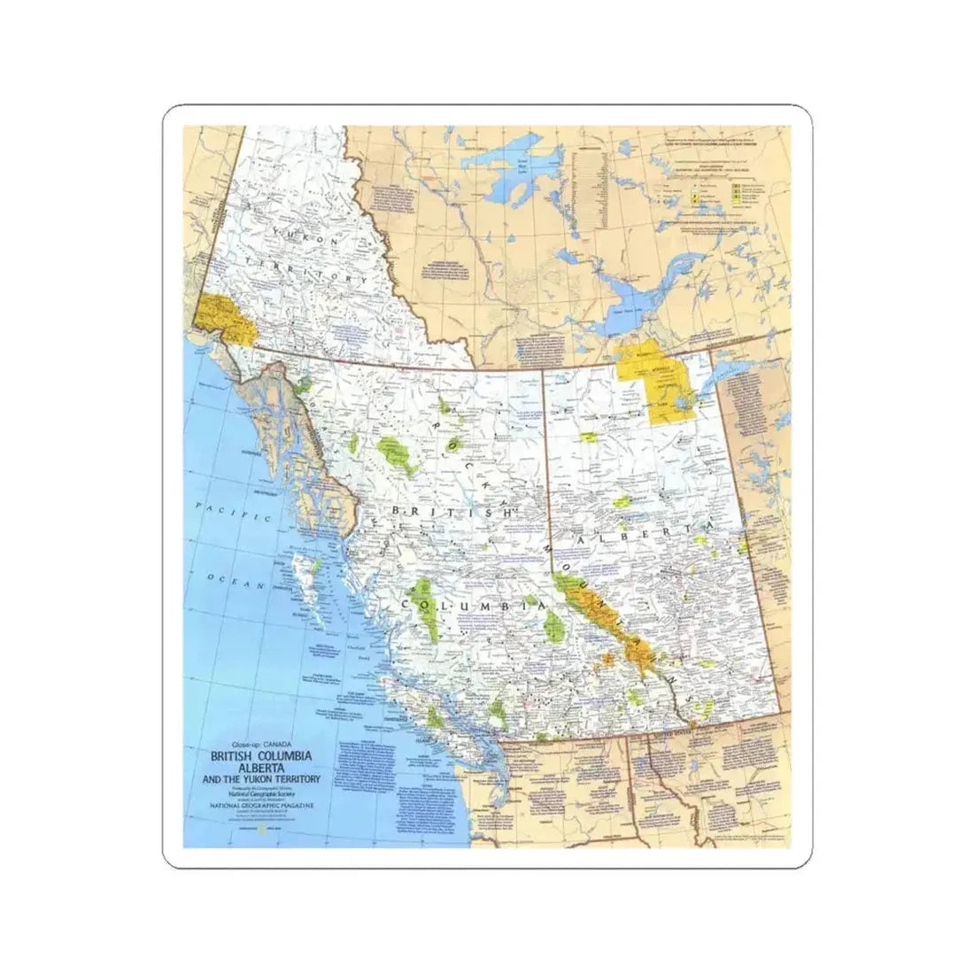 Canada - British Columbia, Alberta & Yukon (1978) (Map) STICKER Vinyl Kiss-Cut Decal 6 Inch White - The Sticker Space