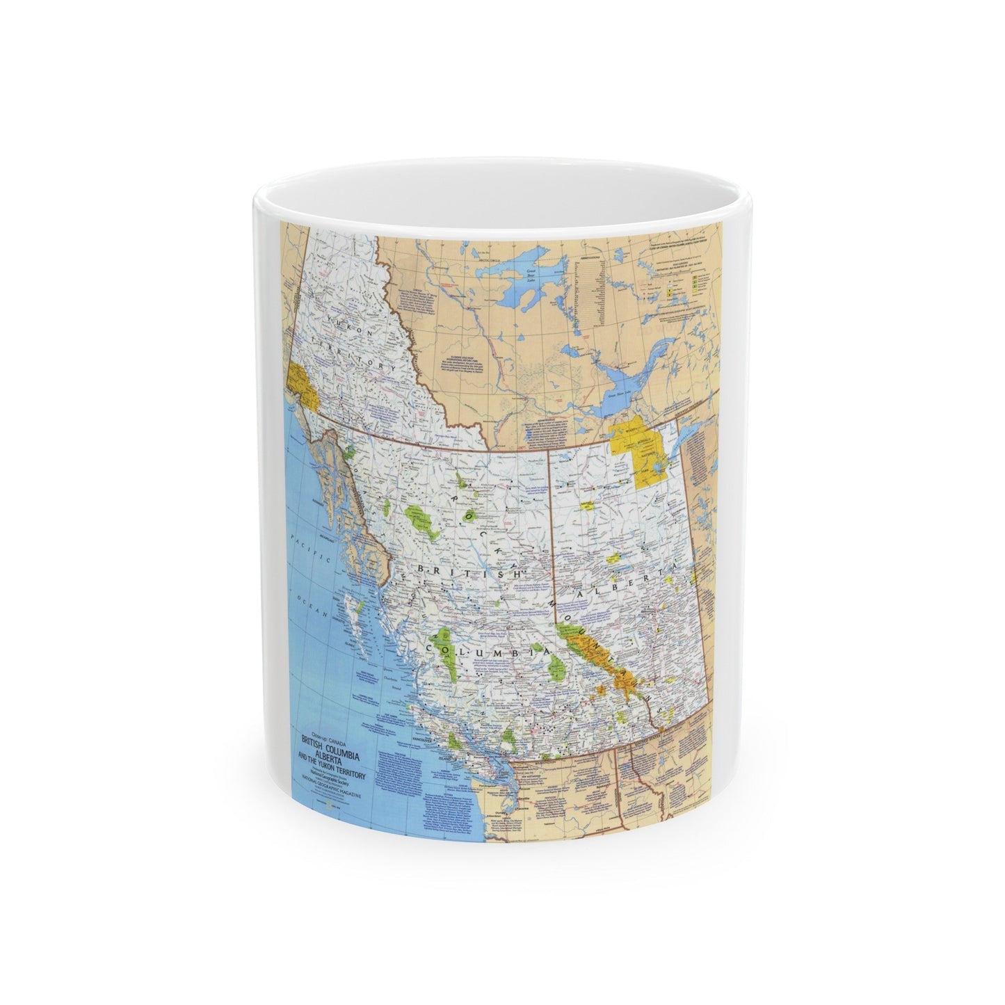 Canada - British Columbia, Alberta & Yukon (1978) (Map) White Coffee Mug-11oz-The Sticker Space