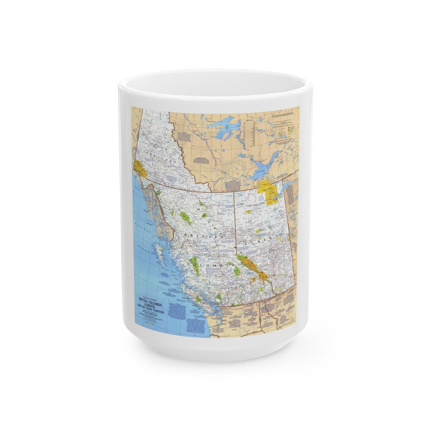 Canada - British Columbia, Alberta & Yukon (1978) (Map) White Coffee Mug-15oz-The Sticker Space