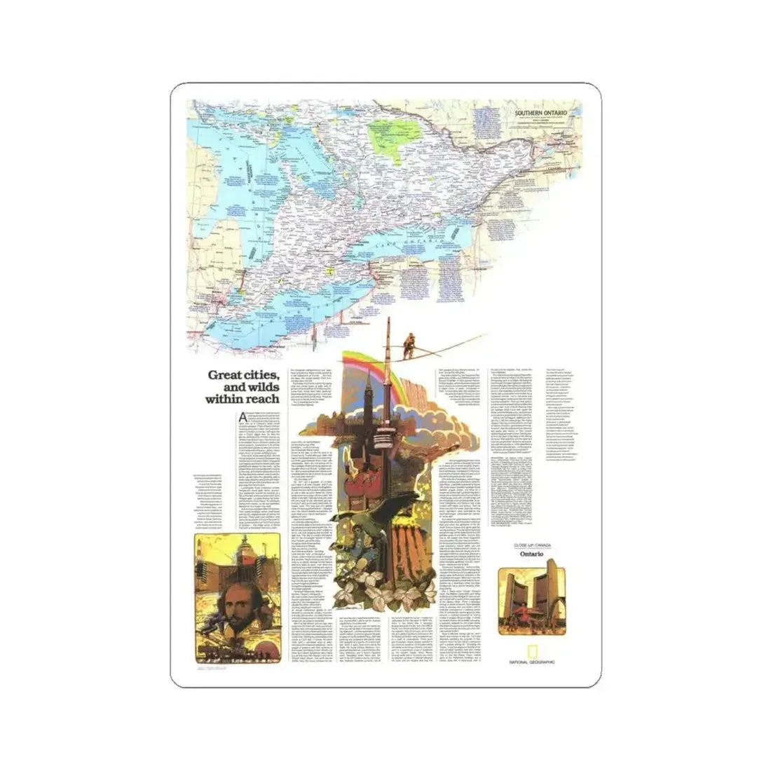 Canada - Ontario, Great Cities (1978) (Map) STICKER Vinyl Kiss-Cut Decal 4 Inch White - The Sticker Space