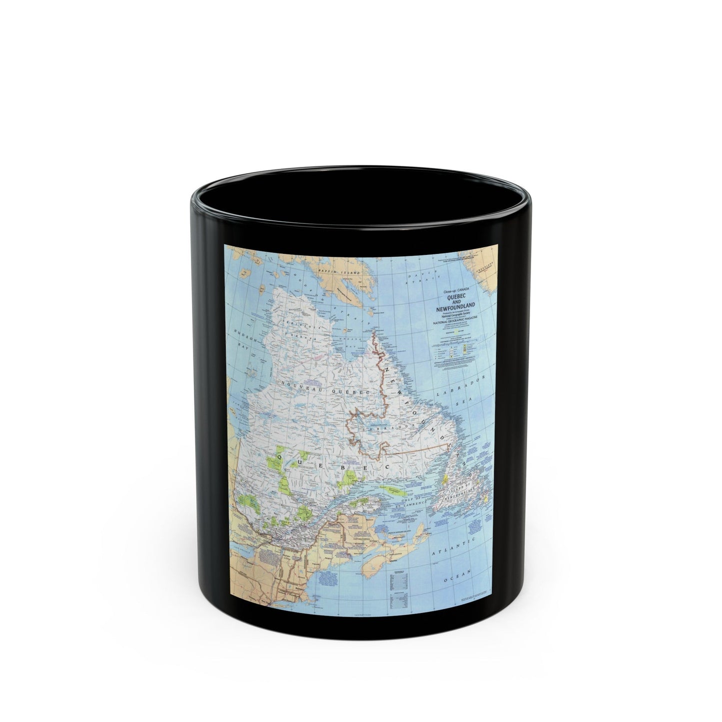 Canada - Quebec & Newfoundland (1980) (Map) Black Coffee Mug-11oz-The Sticker Space