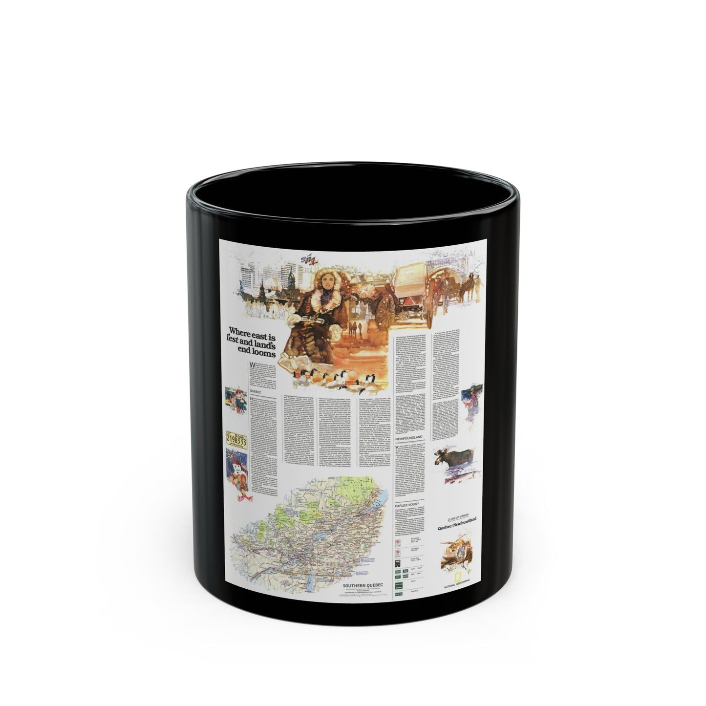 Canada - Quebec-Newfoundland (1980) (Map) Black Coffee Mug-11oz-The Sticker Space