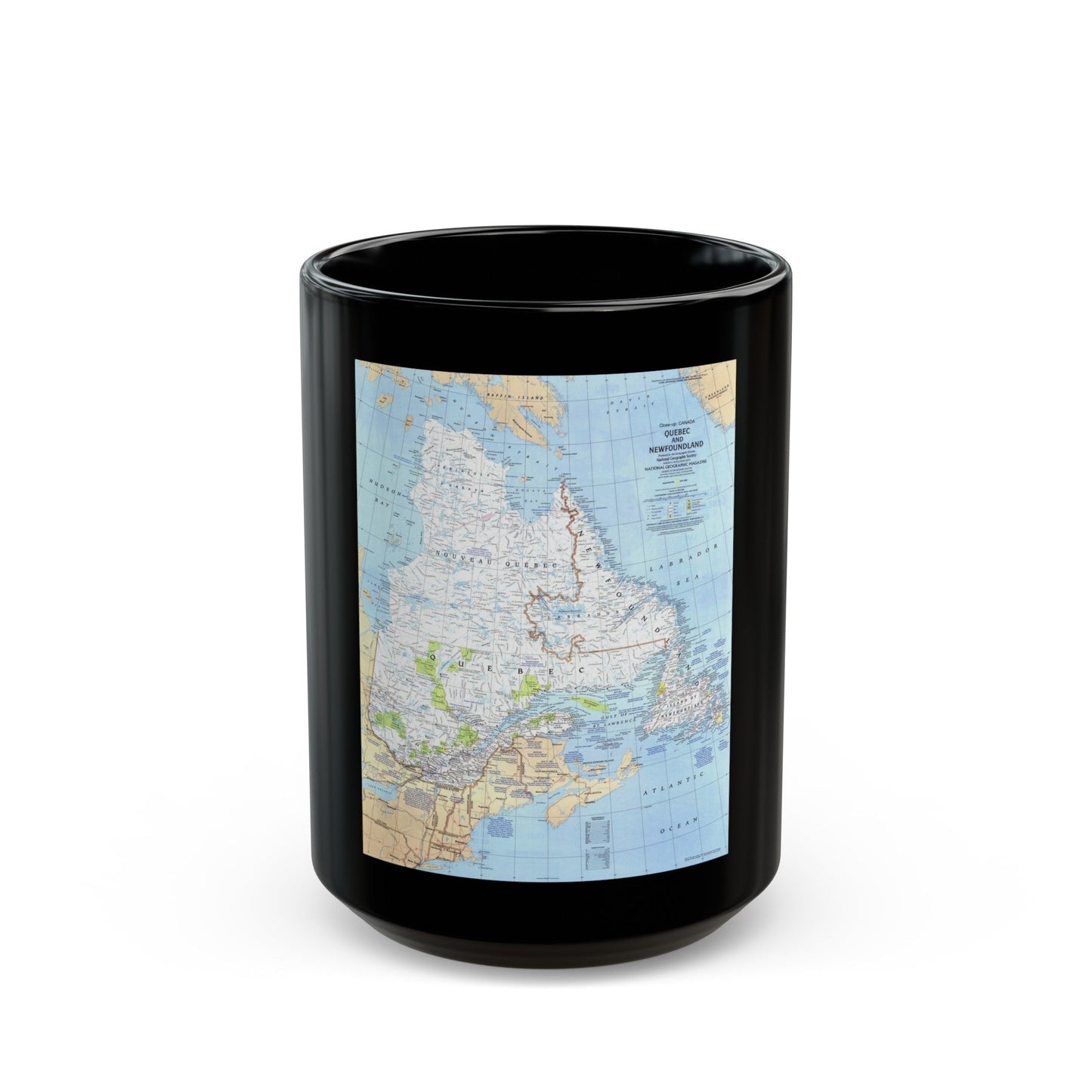 Canada - Quebec & Newfoundland (1980) (Map) Black Coffee Mug-15oz-The Sticker Space