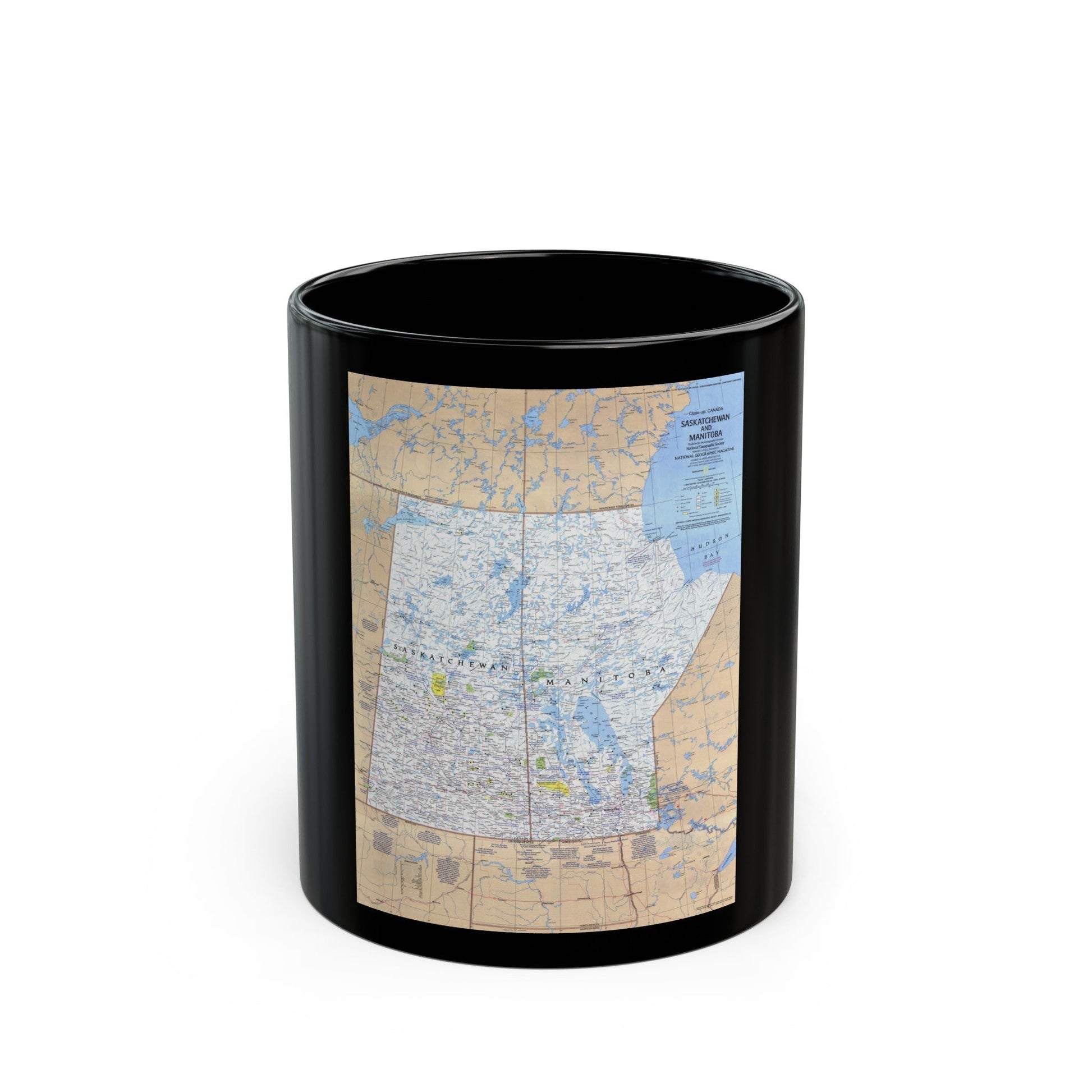 Canada - Saskatchewan & Manitoba (1979) (Map) Black Coffee Mug-11oz-The Sticker Space