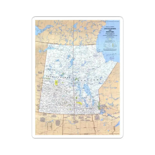 Canada - Saskatchewan & Manitoba (1979) (Map) STICKER Vinyl Kiss-Cut Decal 2 Inch White - The Sticker Space