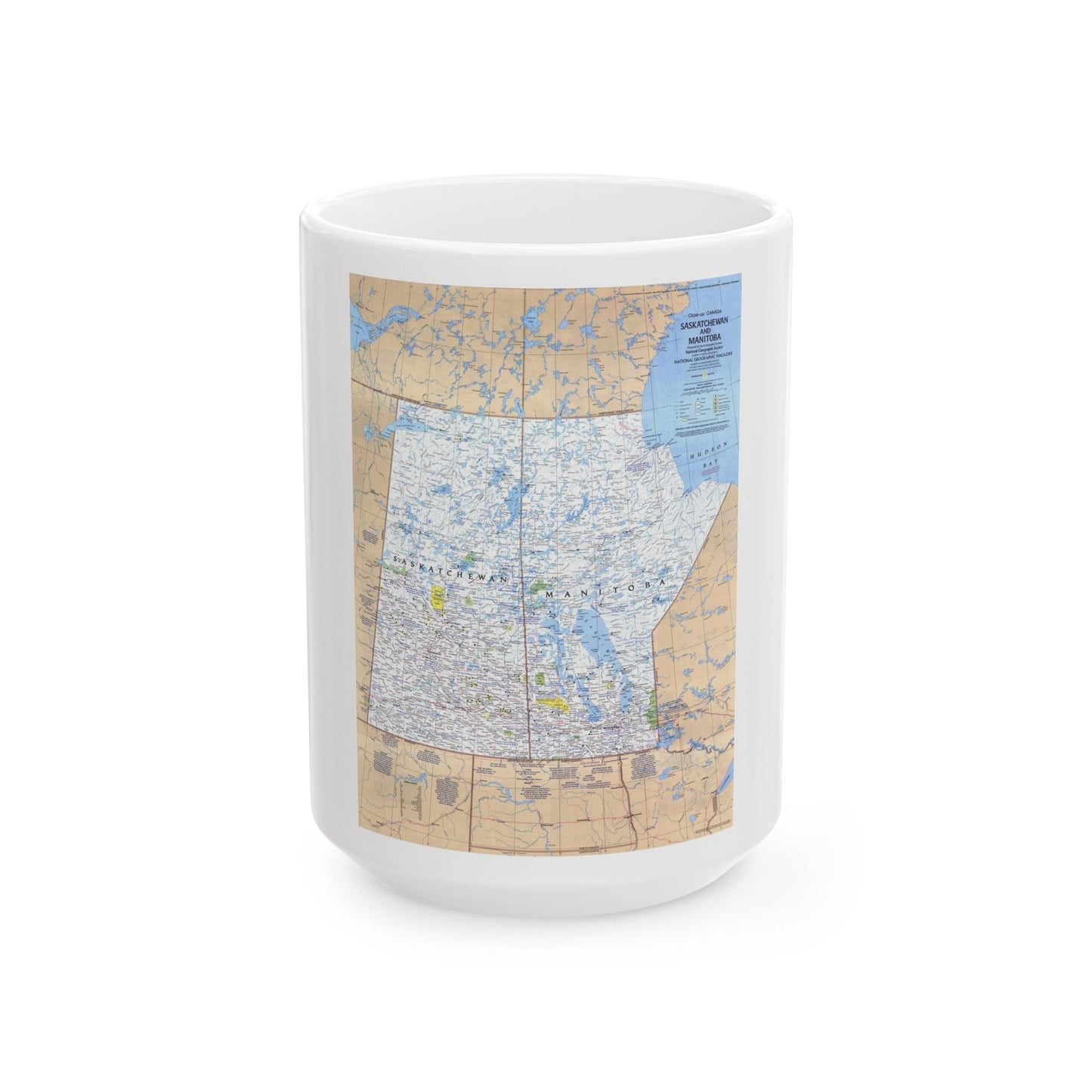 Canada - Saskatchewan & Manitoba (1979) (Map) White Coffee Mug-15oz-The Sticker Space