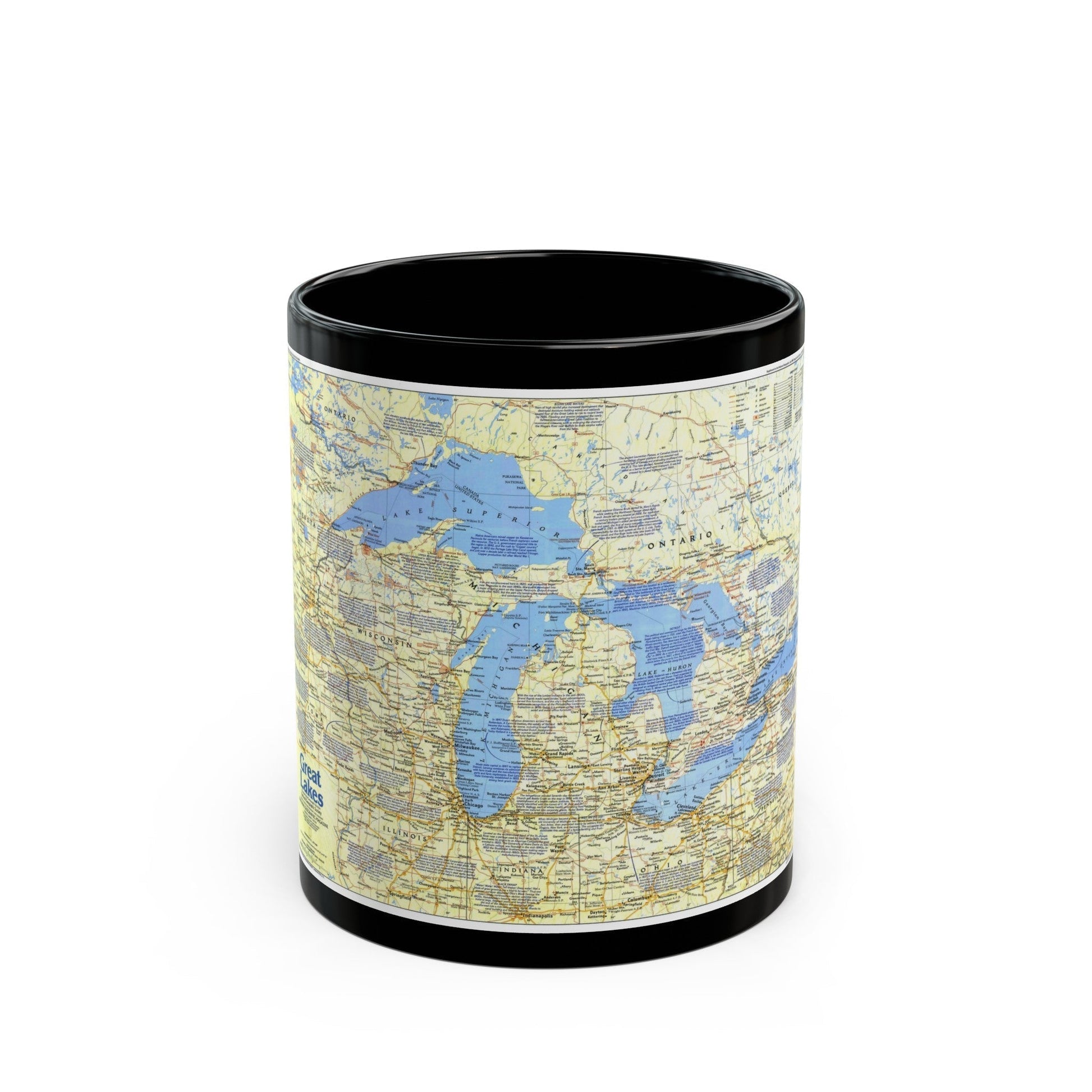 Canada - The Great Lakes 1 (1987) (Map) Black Coffee Mug-11oz-The Sticker Space