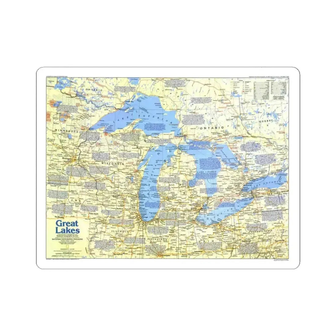 Canada - The Great Lakes 1 (1987) (Map) STICKER Vinyl Kiss-Cut Decal 4 Inch White - The Sticker Space
