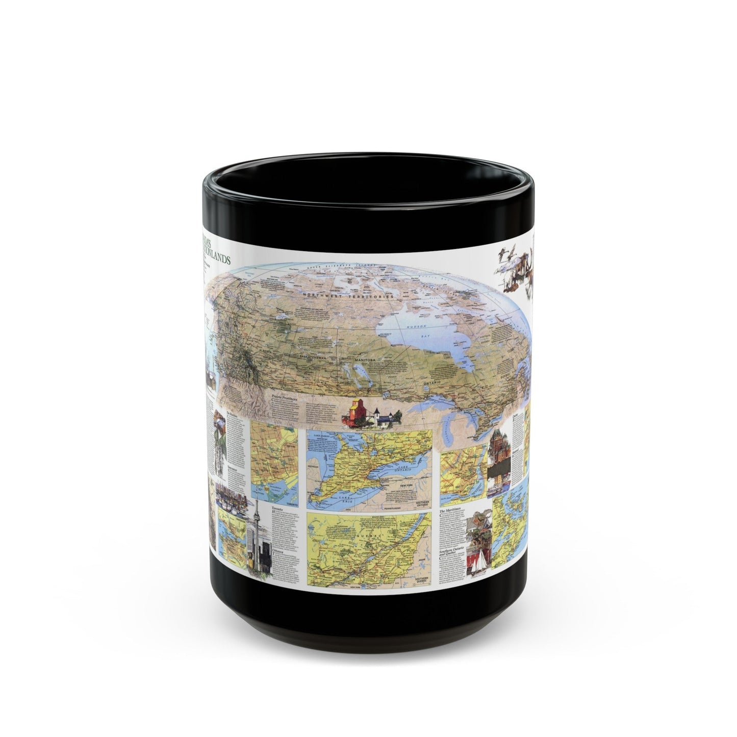 Canada - Vacationlands (1985) (Map) Black Coffee Mug-15oz-The Sticker Space