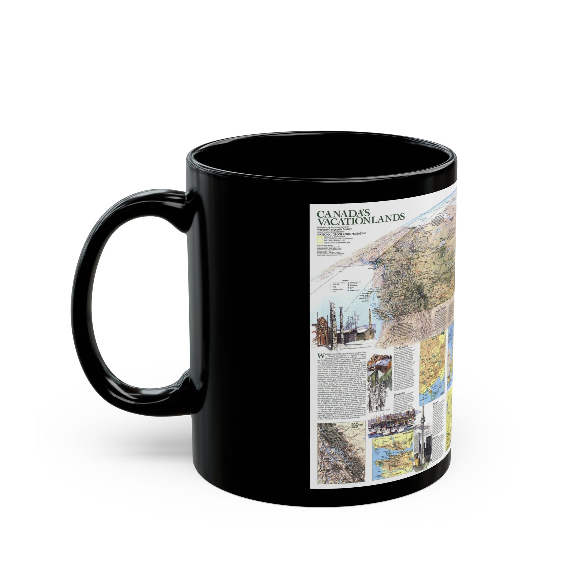 Canada - Vacationlands (1985) (Map) Black Coffee Mug-The Sticker Space