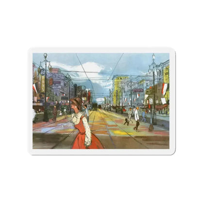 Canal Street, New Orleans by Hermann B. Deutsch, Esquire magazine, 1954 (Magazine Illustration) Refrigerator Magnet 2 Inch - The Sticker Space