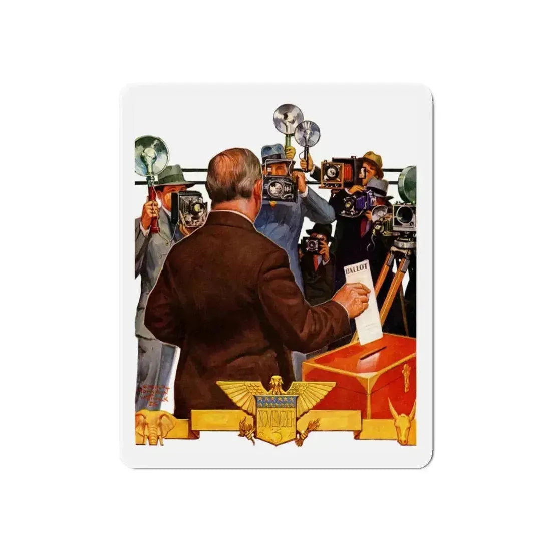 Candidate Voting, The Saturday Evening Post cover, November 7, 1936 (Magazine Illustration) Refrigerator Magnet 6 Inch - The Sticker Space