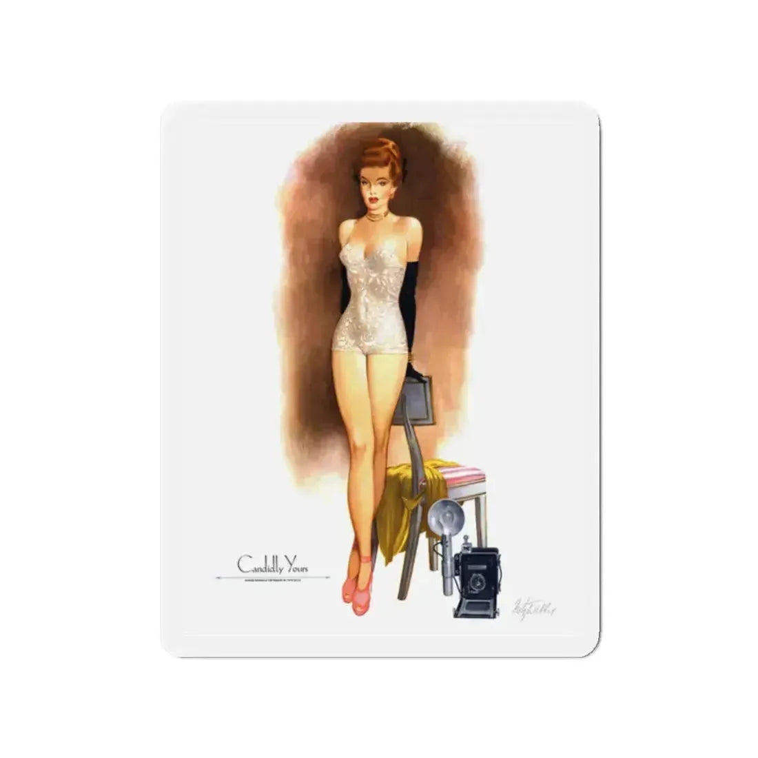 Candidly Yours, Esquire, January 1948 (Magazine Illustration) Refrigerator Magnet 2 Inch - The Sticker Space