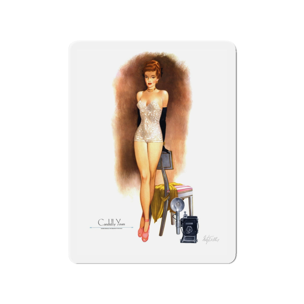 Candidly Yours, Esquire, January 1948 (Magazine Illustration) Refrigerator Magnet-3" x 3"-The Sticker Space