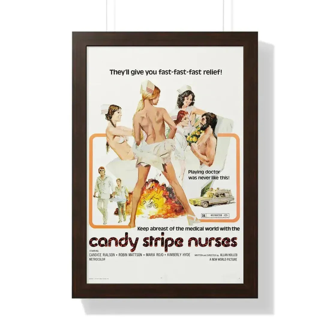 CANDY STRIPE NURSES 1974 - Framed Movie Poster 16″ x 24″ Walnut - The Sticker Space
