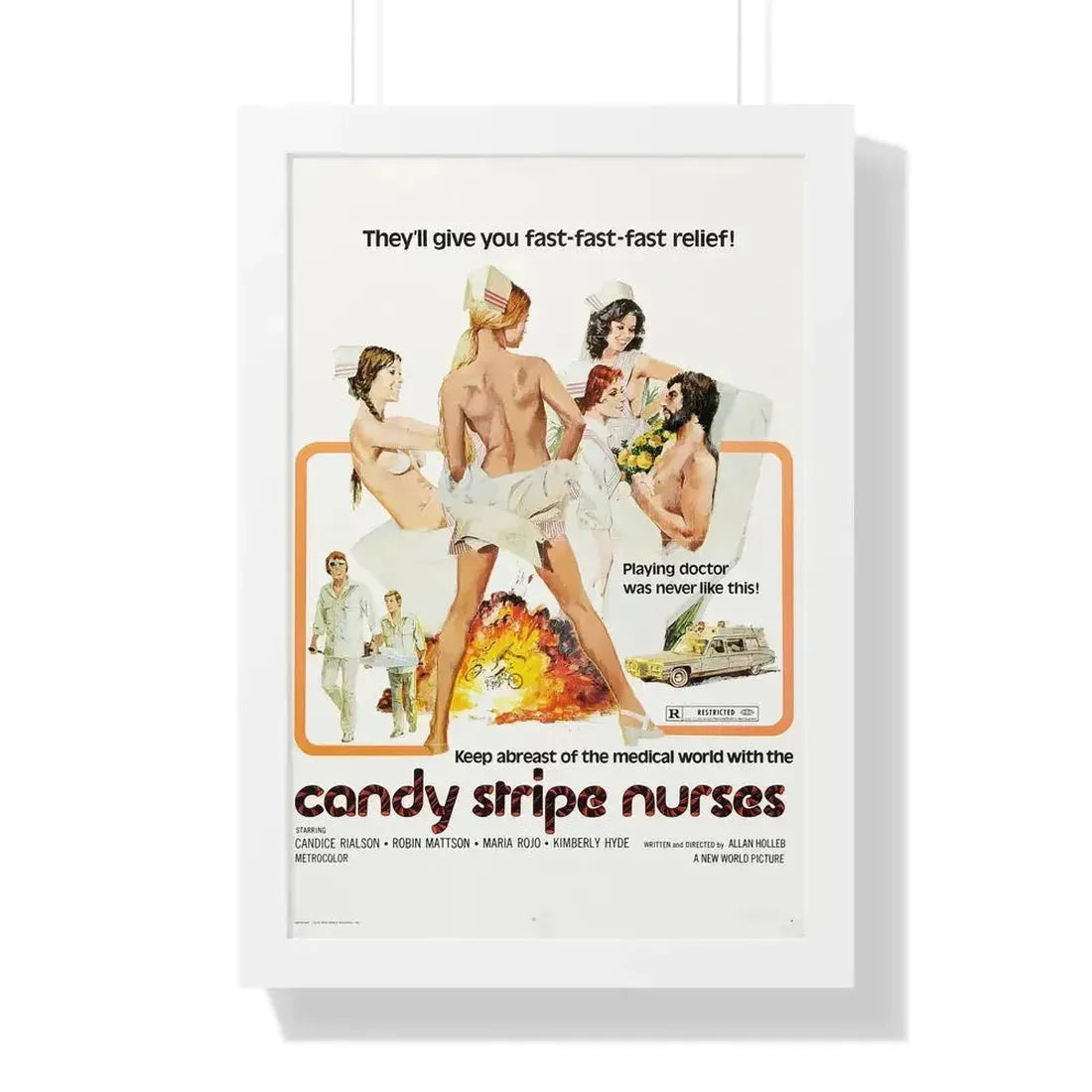 CANDY STRIPE NURSES 1974 - Framed Movie Poster 16″ x 24″ White - The Sticker Space