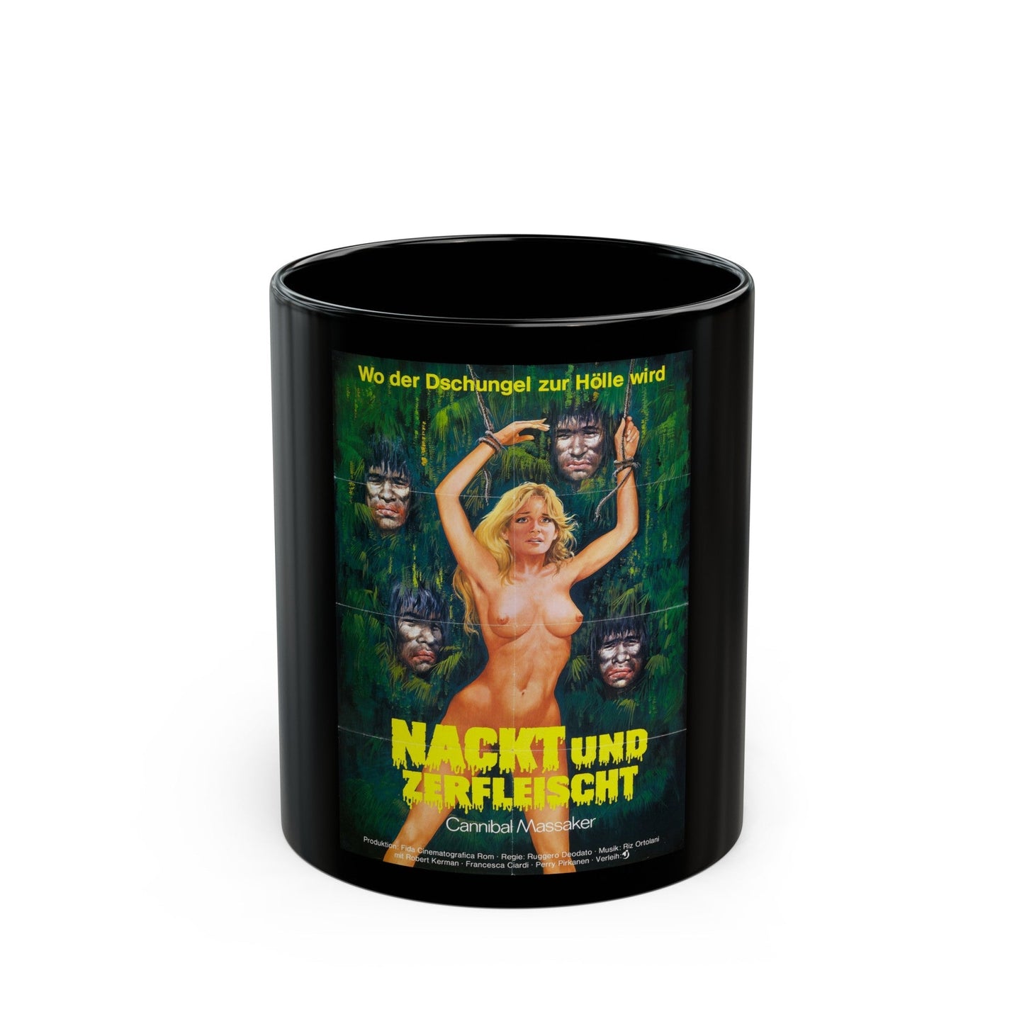 CANNIBAL HOLOCAUST (GERMAN) 1980 Movie Poster - Black Coffee Mug-11oz-The Sticker Space