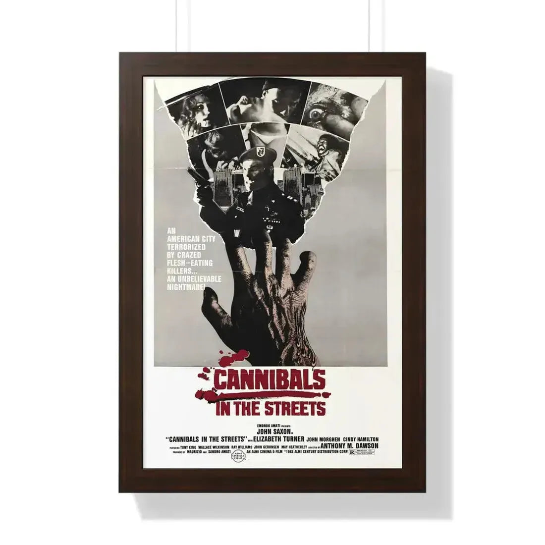 CANNIBALS IN THE STREETS 1980 - Framed Movie Poster 16″ x 24″ Walnut - The Sticker Space