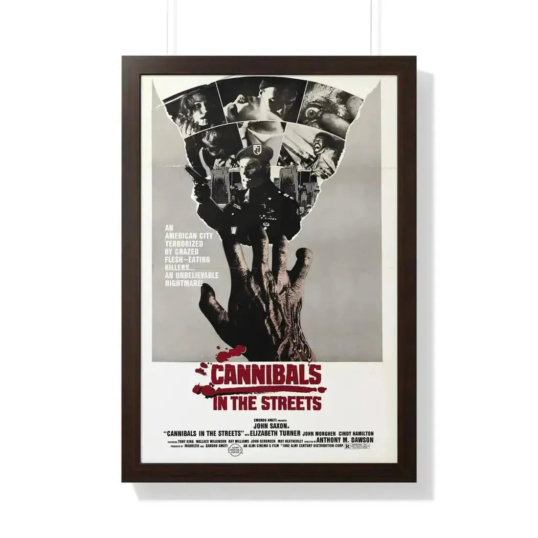 CANNIBALS IN THE STREETS 1980 - Framed Movie Poster 20" x 30" Walnut - The Sticker Space