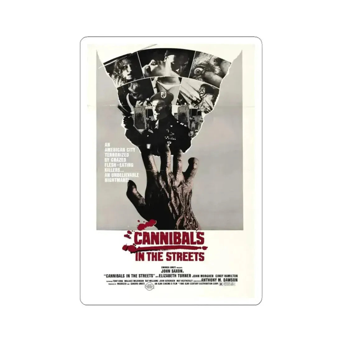 CANNIBALS IN THE STREETS 1980 Movie Poster - STICKER Vinyl Kiss-Cut Decal 3 Inch White - The Sticker Space