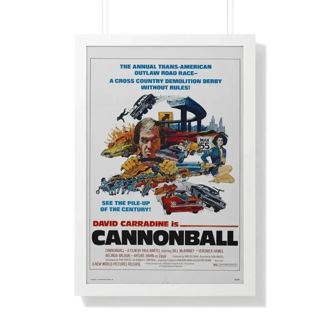 CANNONBALL 1976 - Framed Movie Poster 20" x 30" White - The Sticker Space
