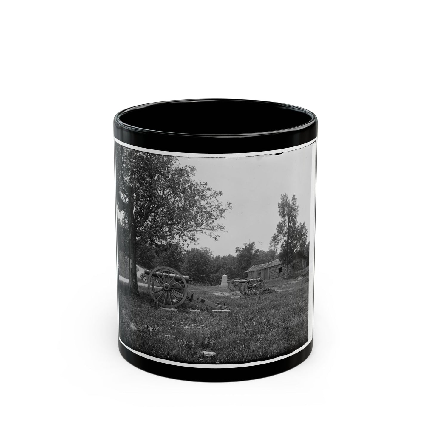 Cannons, Monument, And Cabin At Chickamauga And Chattanooga National Military Park (U.S. Civil War) Black Coffee Mug-11oz-The Sticker Space