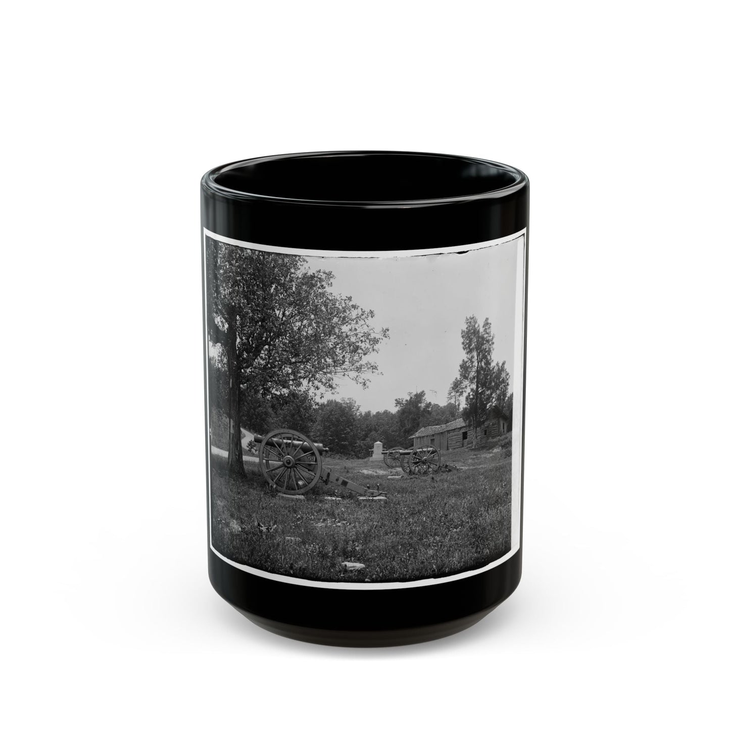 Cannons, Monument, And Cabin At Chickamauga And Chattanooga National Military Park (U.S. Civil War) Black Coffee Mug-15oz-The Sticker Space