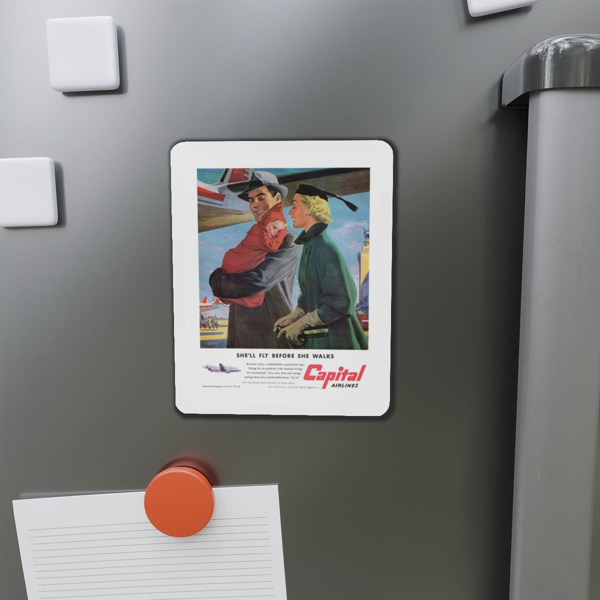 Capital Airlines - She'll Fly Before She Walks (Magazine Illustration) Refrigerator Magnet-The Sticker Space