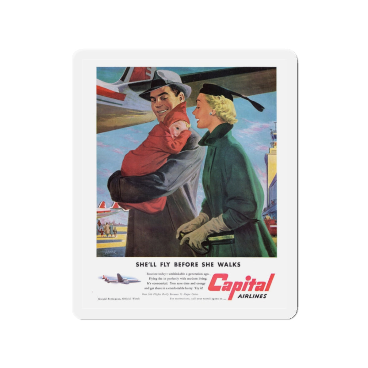 Capital Airlines - She'll Fly Before She Walks (Magazine Illustration) Refrigerator Magnet-2" x 2"-The Sticker Space