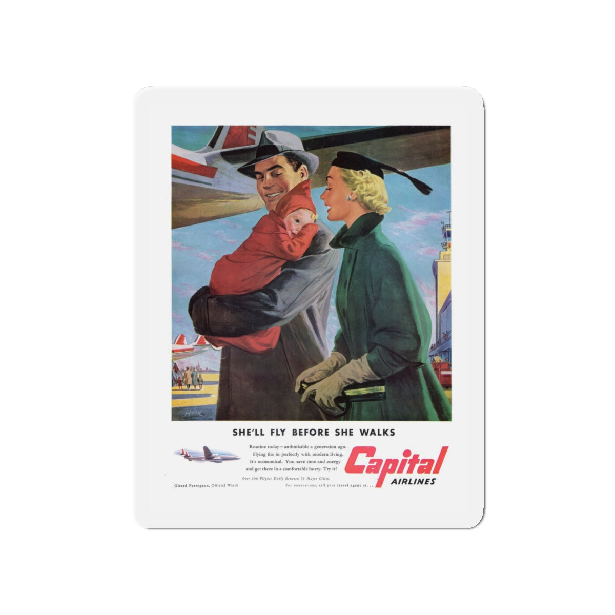 Capital Airlines - She'll Fly Before She Walks (Magazine Illustration) Refrigerator Magnet-4" x 4"-The Sticker Space