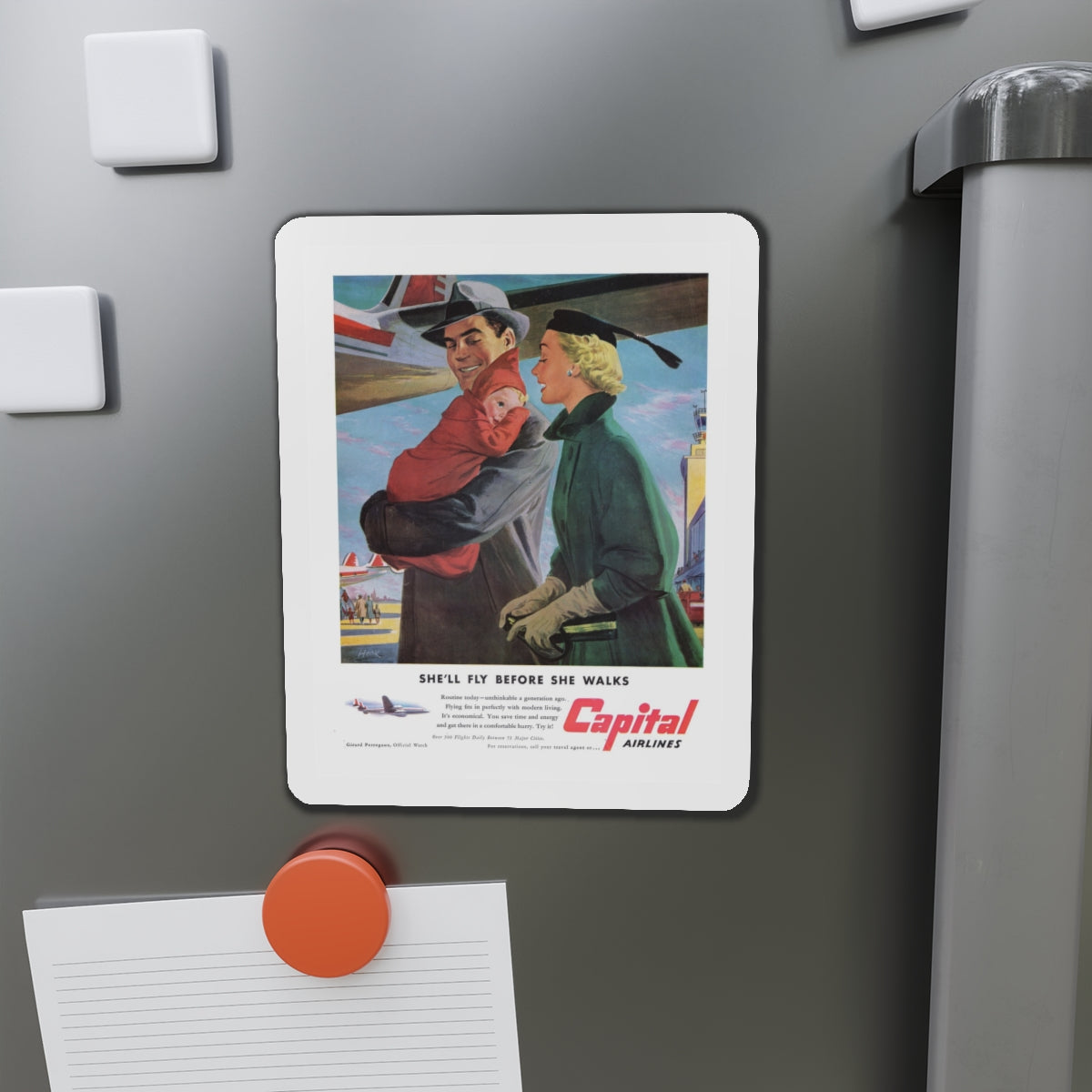 Capital Airlines - She'll Fly Before She Walks (Magazine Illustration) Refrigerator Magnet-The Sticker Space