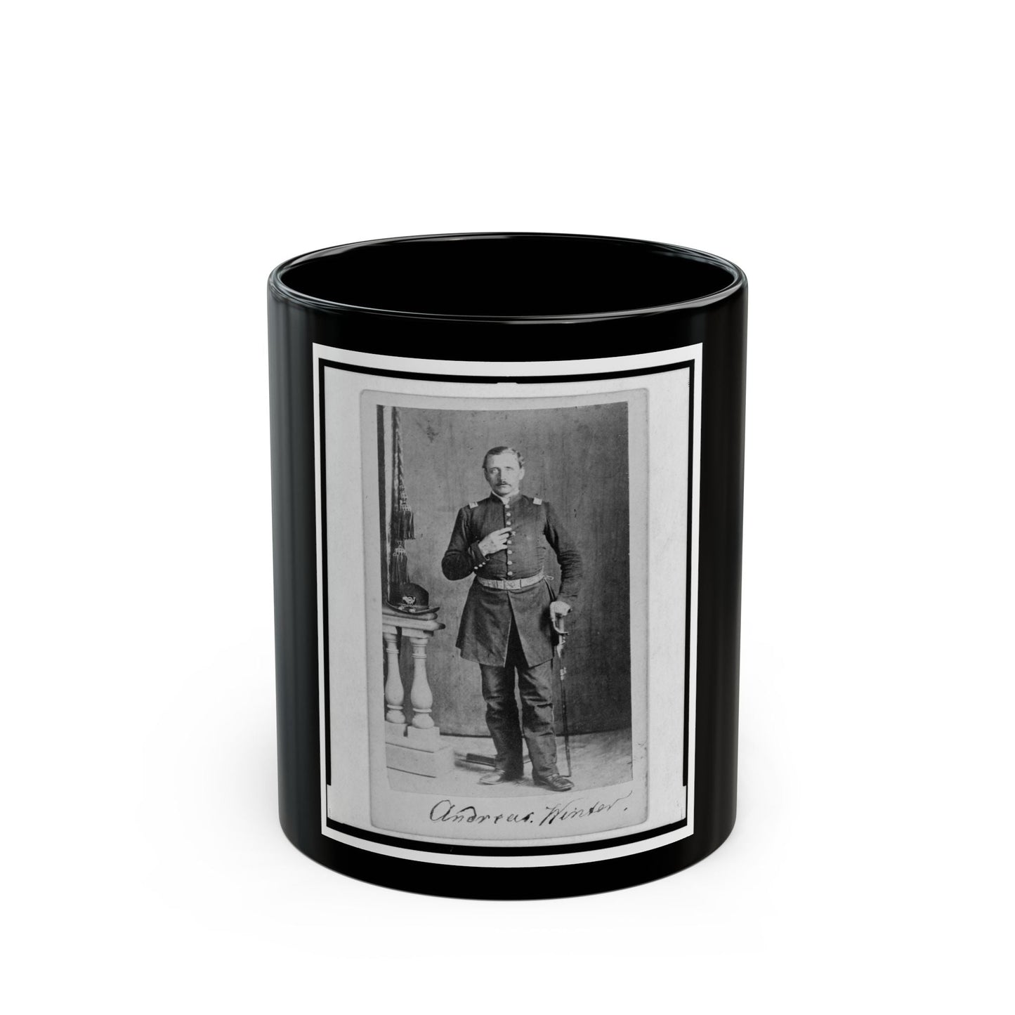 Captain Andreas Winter, Union Officer In The 32nd Indiana Regiment, Full-Length Portrait, Standing, Facing Front (U.S. Civil War) Black Coffee Mug